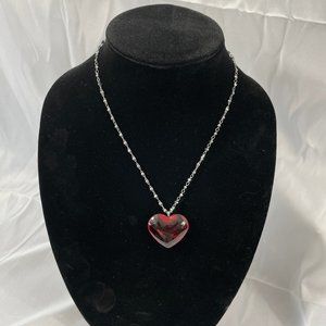 18"  silver tone necklace With Red Heart Costume